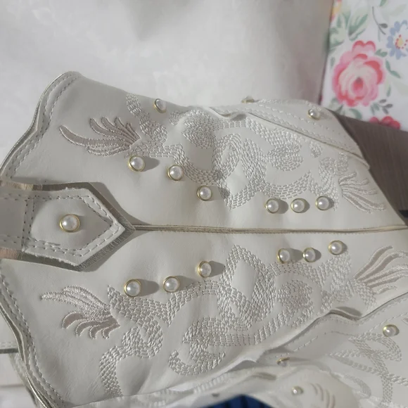 MIA Cream Embroidered Boots - Picture 1 of 4